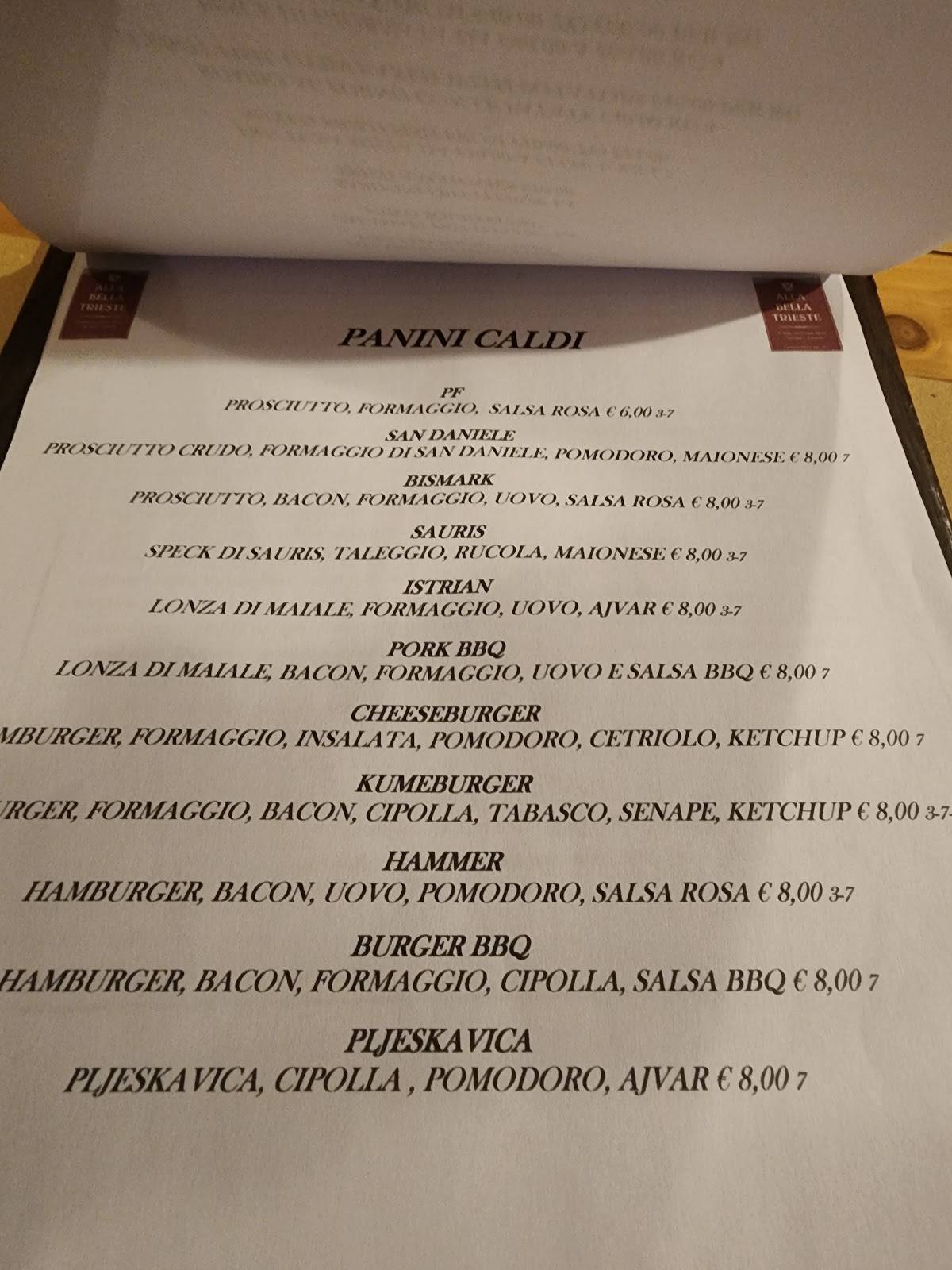 Menu di Alla Bella Trieste 