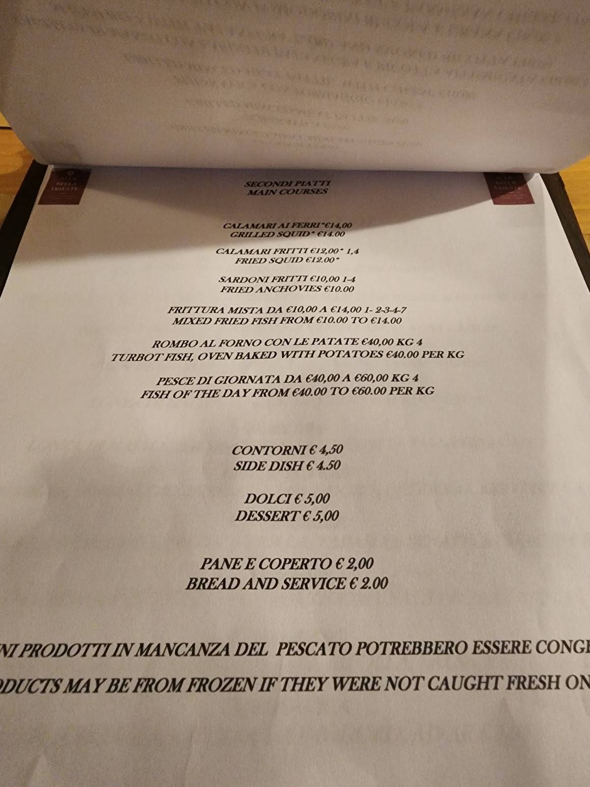 Menu di Alla Bella Trieste 