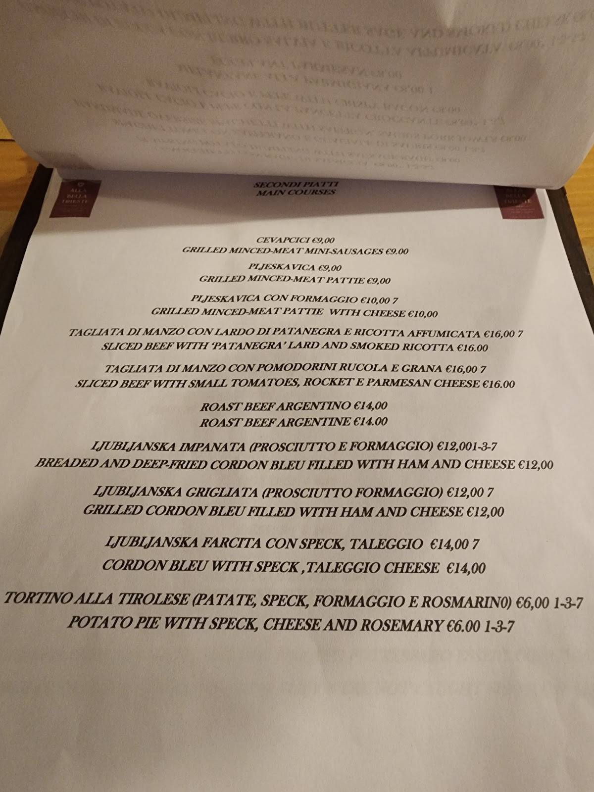 Menu di Alla Bella Trieste 