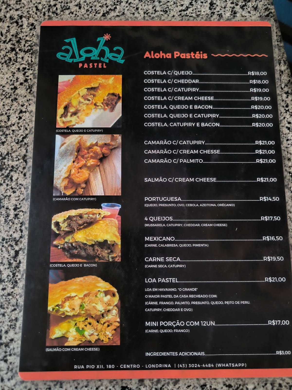 Aloha Pastel cardápio