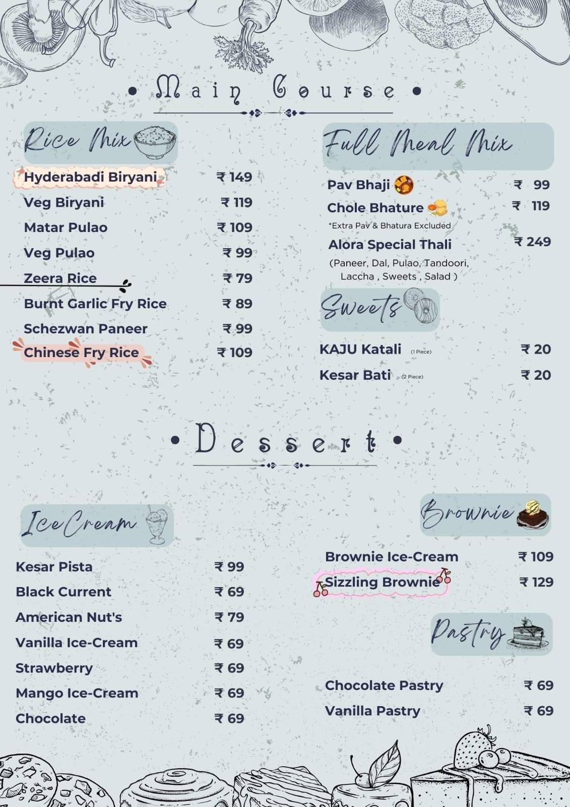 Alora Cafe & Restaurant menu
