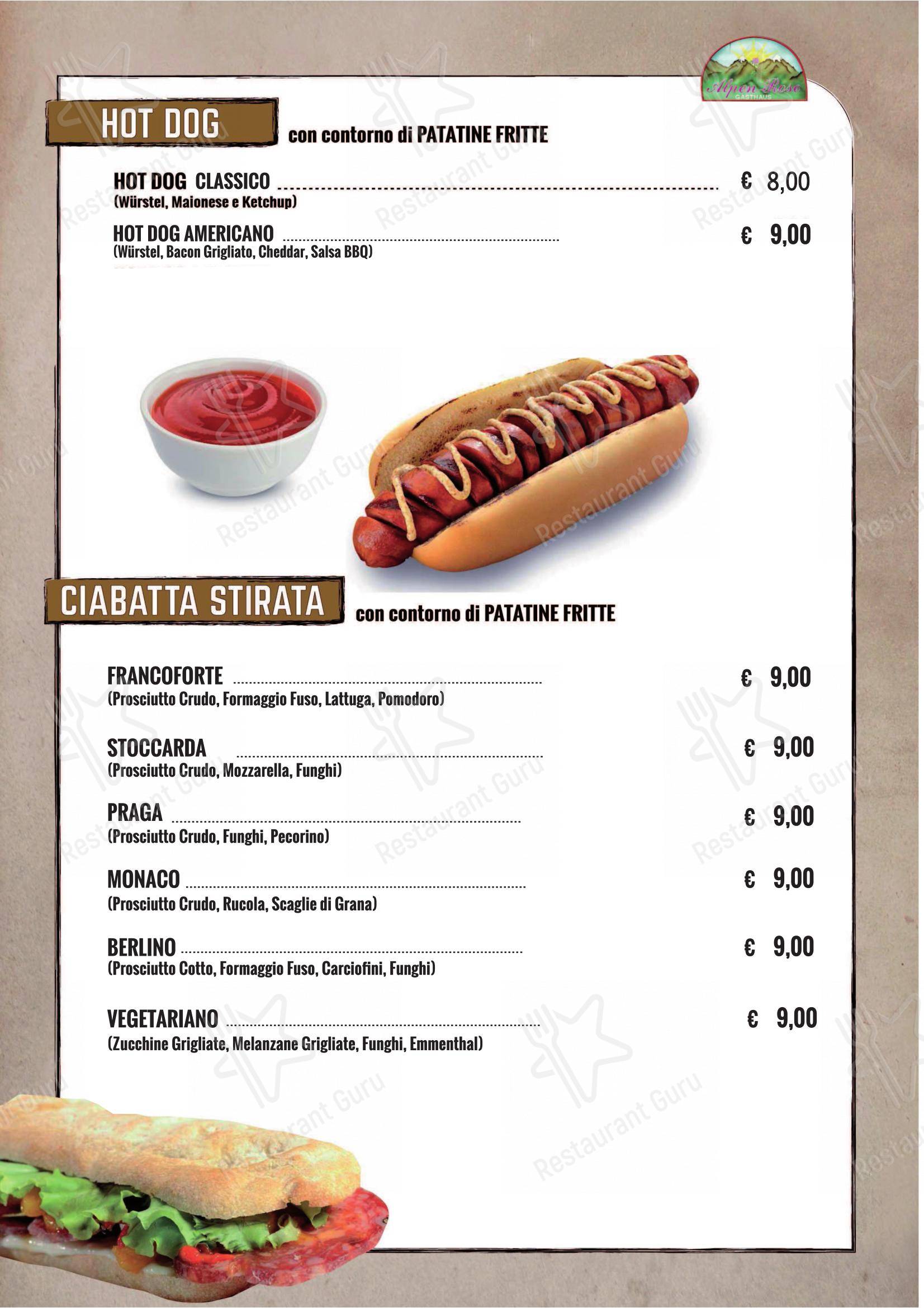 Menu di Alpen Rose - pasti e bevande