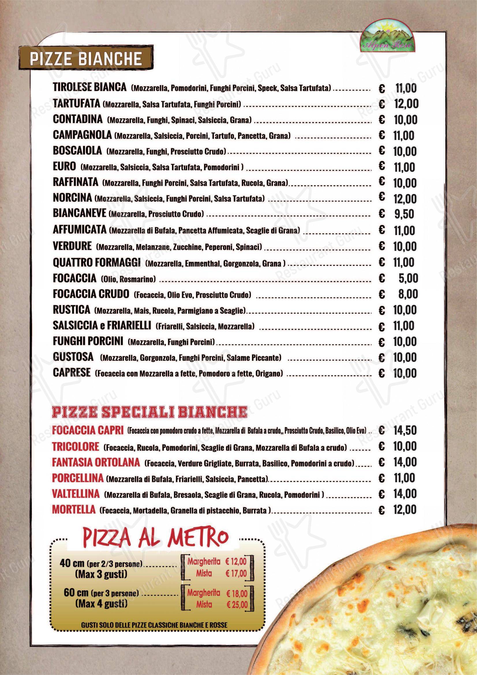 Dinner Menu per Alpen Rose pub & bar