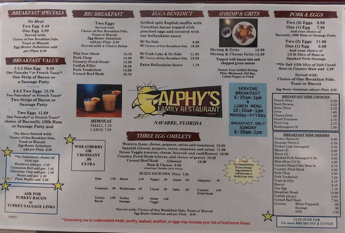 Menu at Alphy's Restaurant & Catering, Navarre