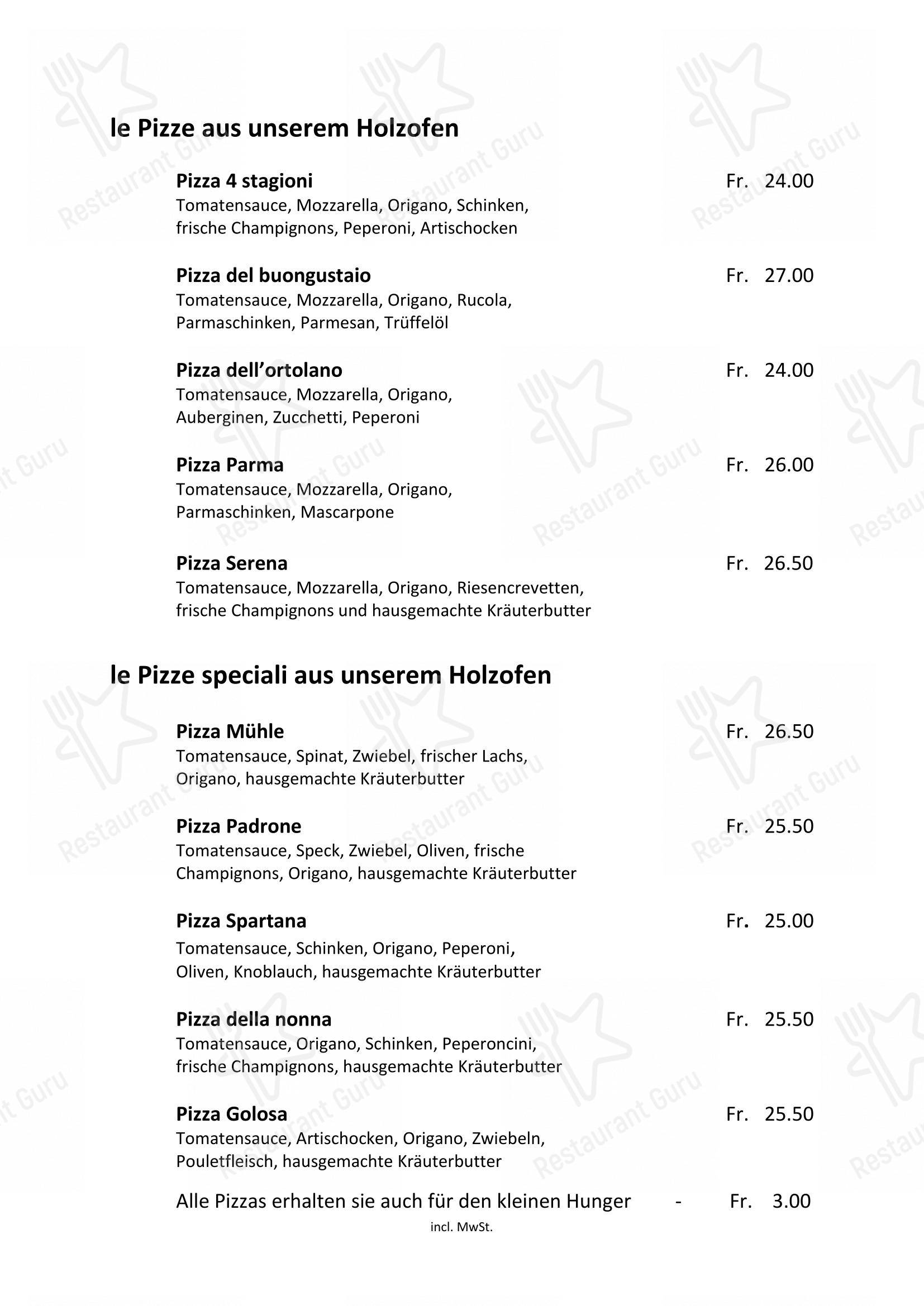 Menu per Altstadt Pizzeria zur Mühle pizzeria