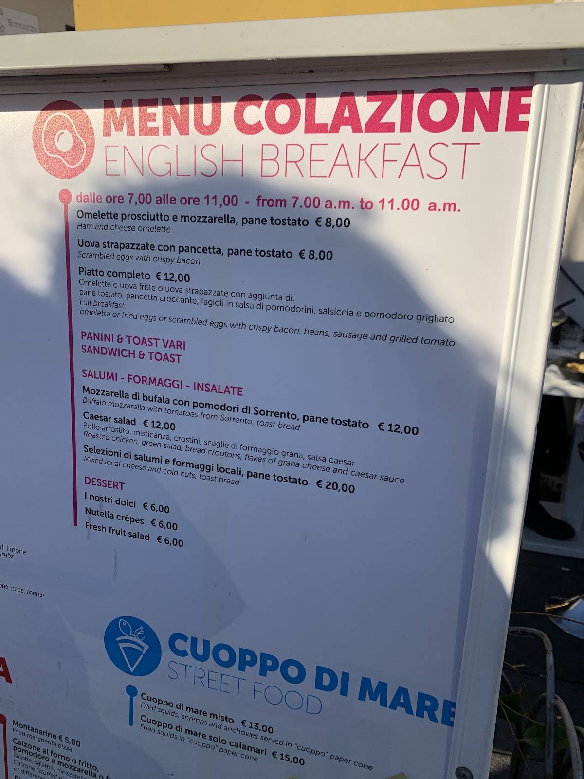 Menu di Amalfi Terminal 