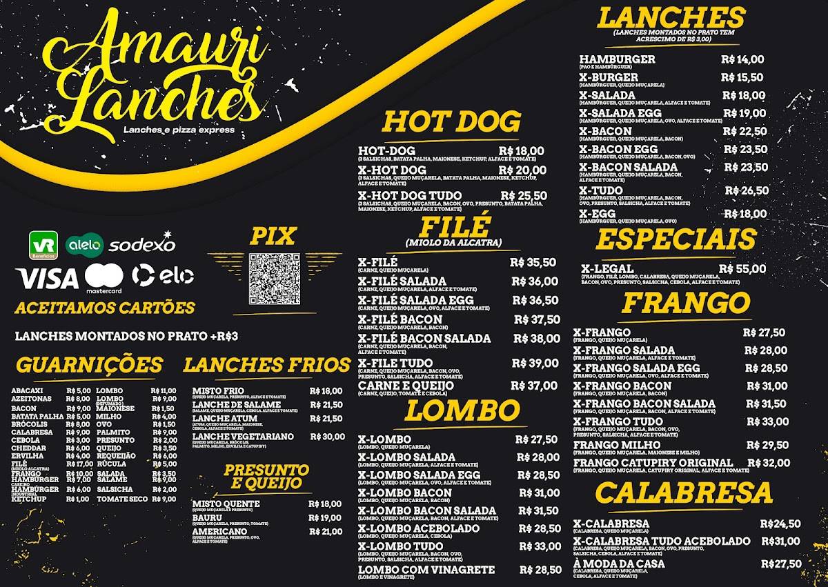 Amauri Lanches cardápio