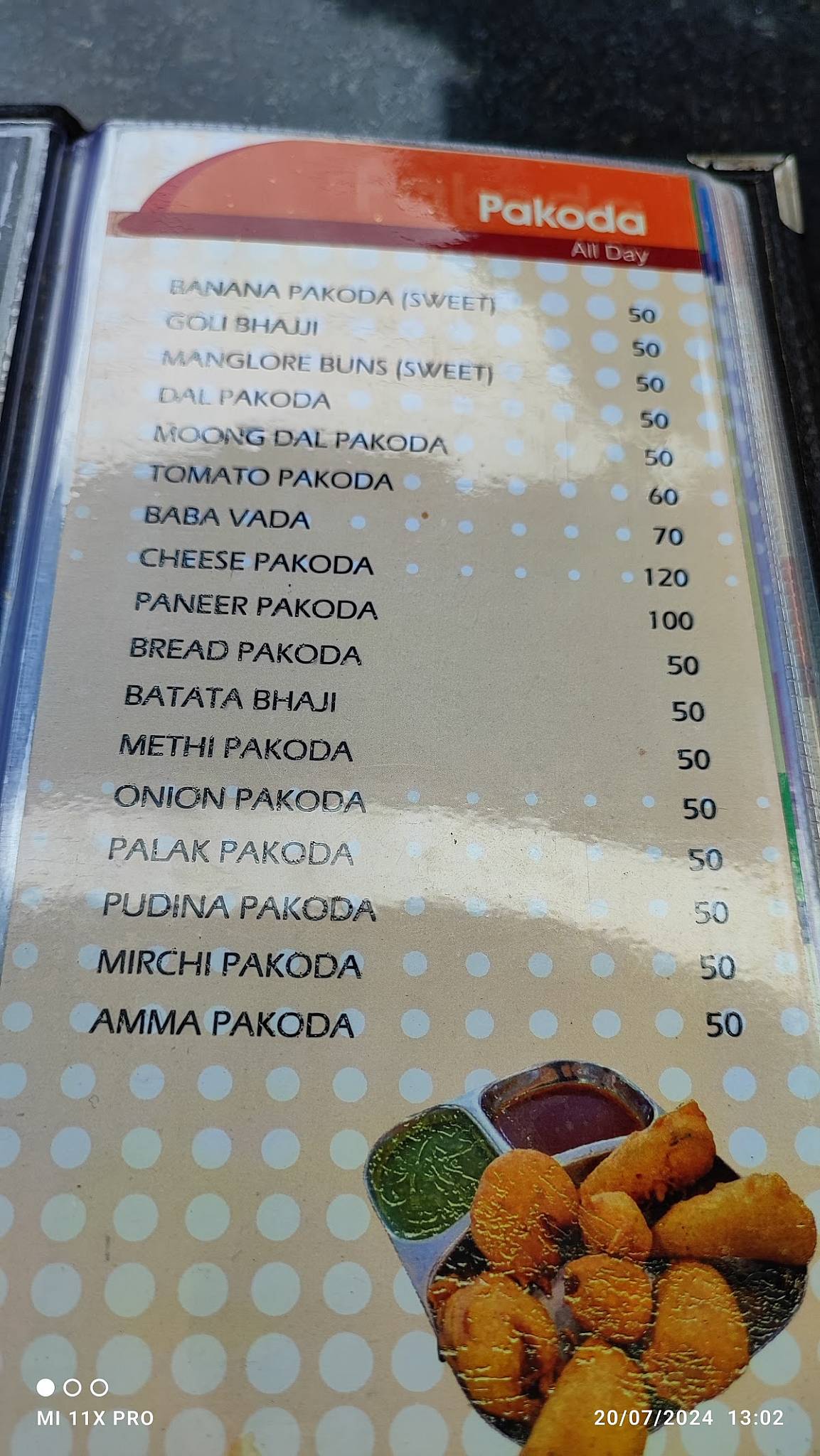Amma Pakoda menu