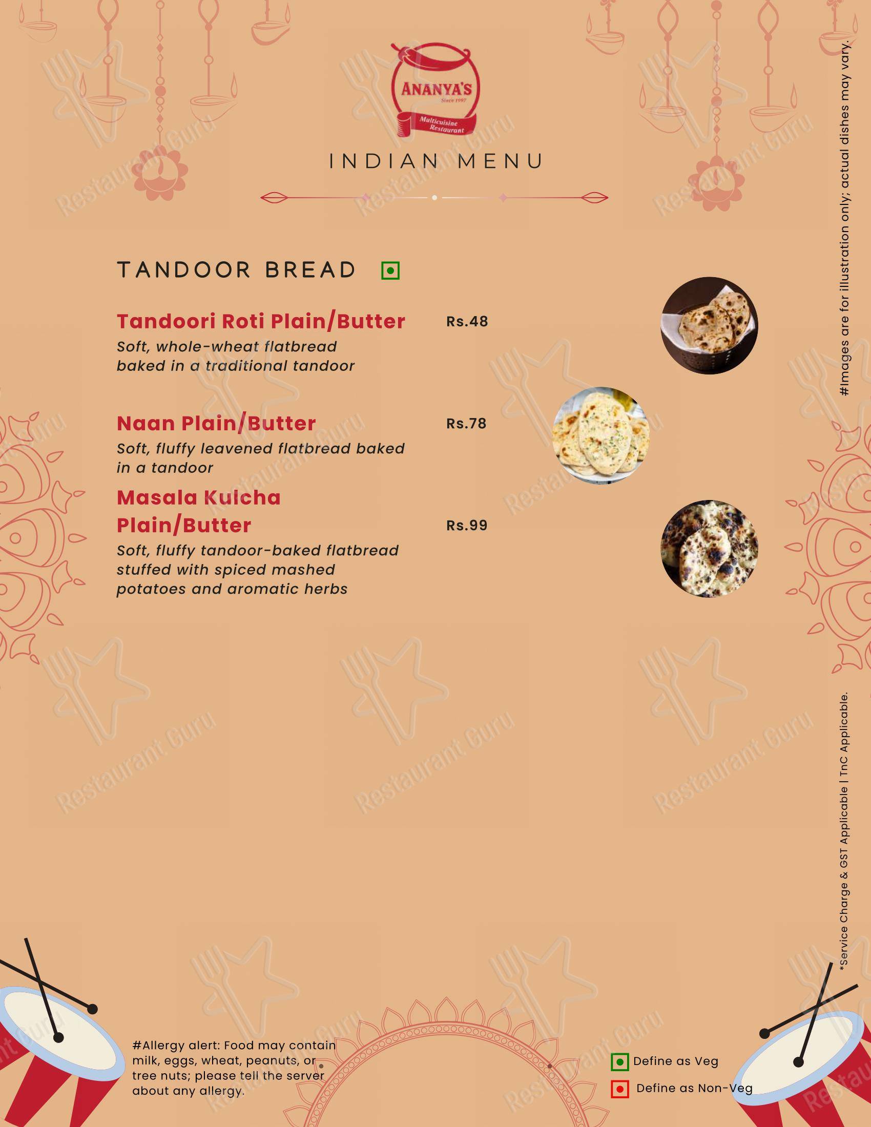 Ananya's Multicuisine Restaurant - Menu