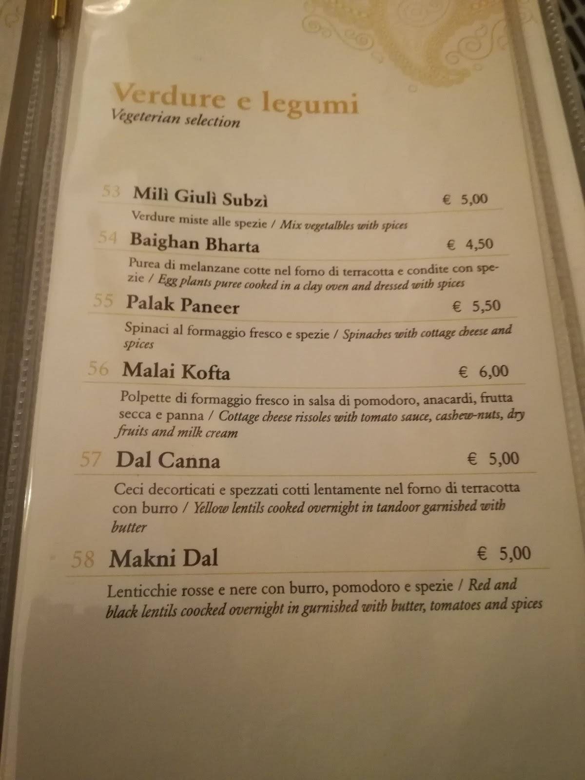 Menu di Ristorante L'india 