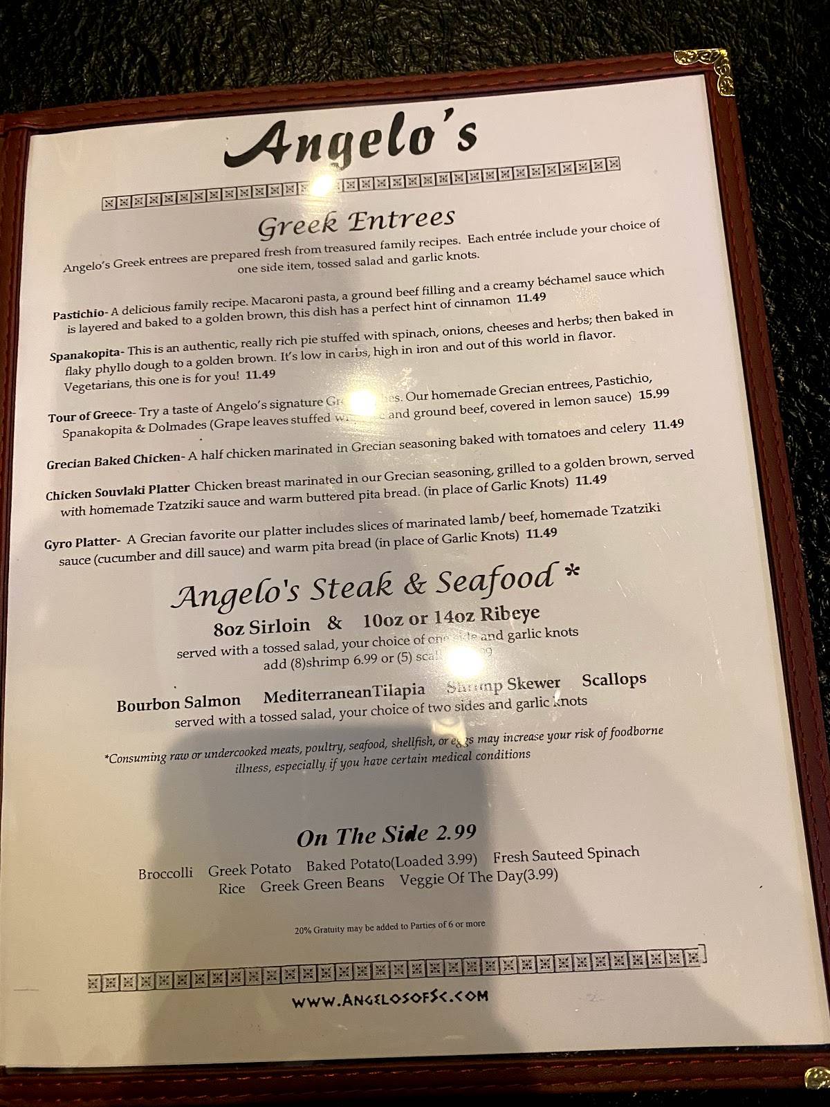 Menu at Angelo's Greek and Italian pizzeria, Batesburg-Leesville