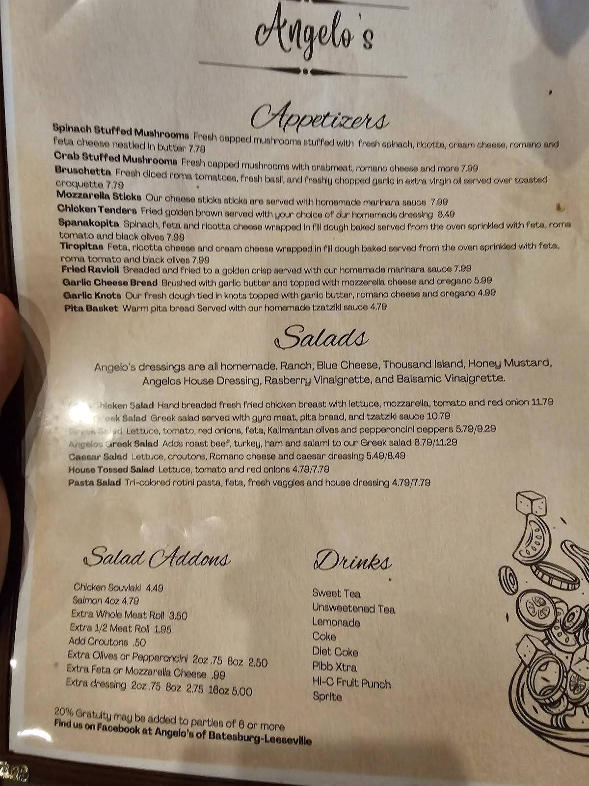 Menu at Angelo's Greek and Italian pizzeria, Batesburg-Leesville