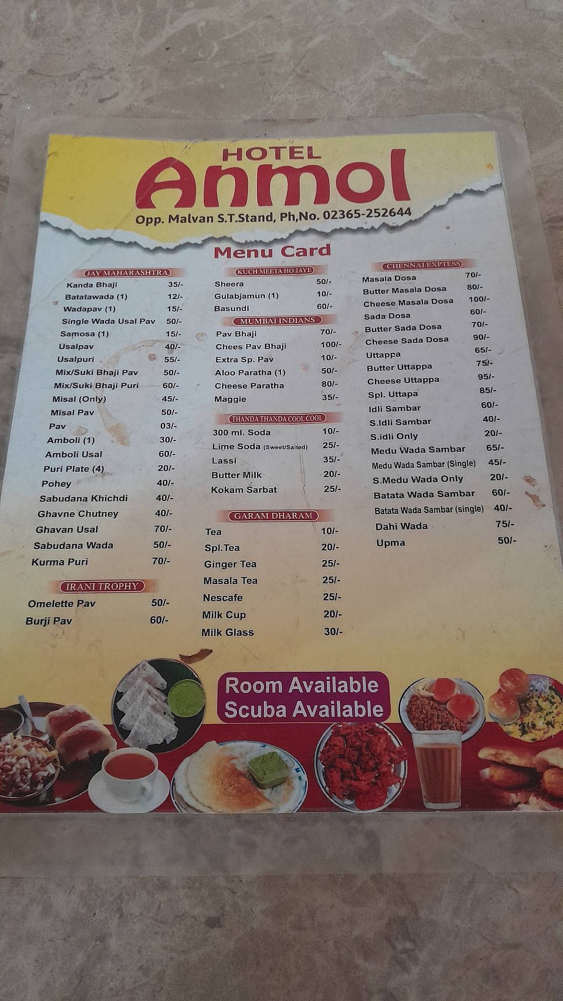 Anmol Hotel menu