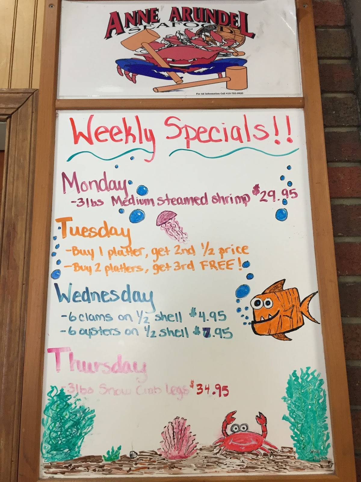 Menu at Anne Arundel Seafood restaurant, Pasadena