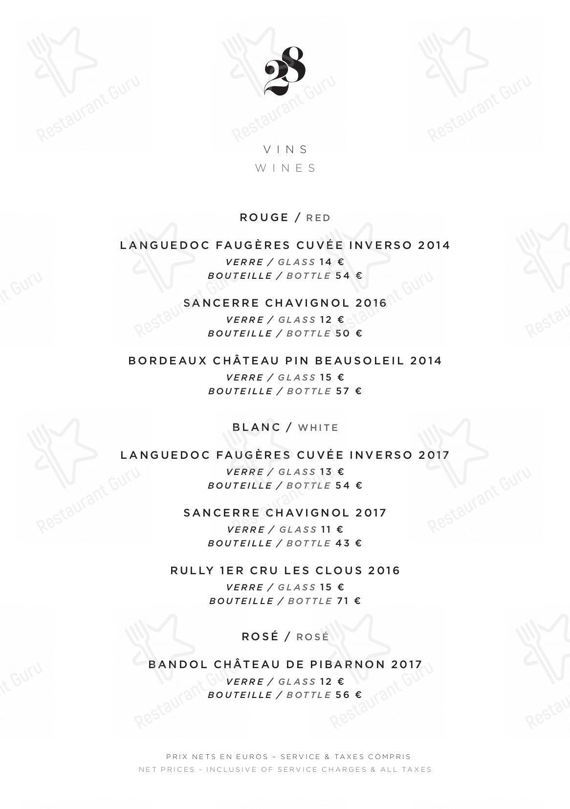 Коктейльная карта pour Le Pavillon de la Reine restaurant
