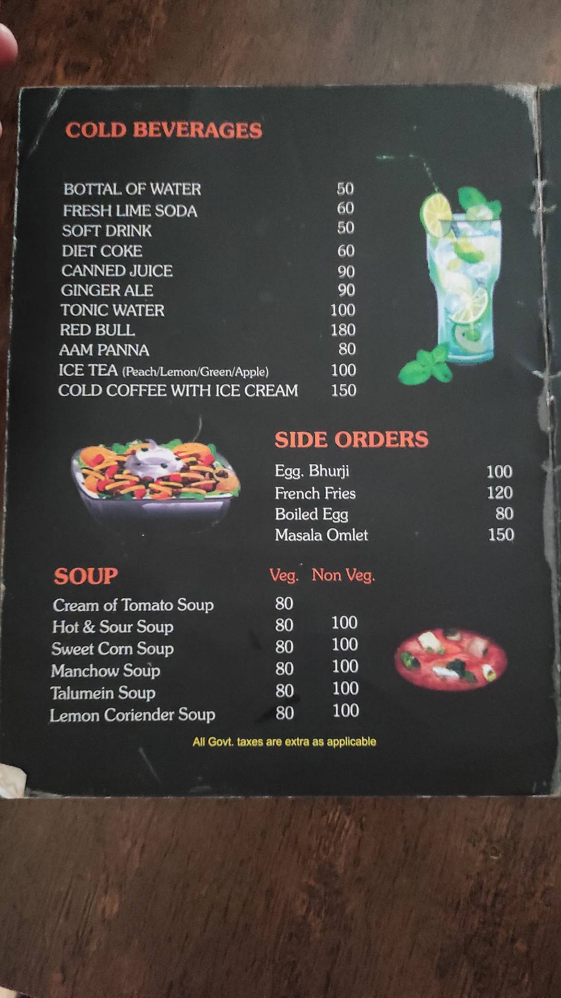 Apsara Cafe menu