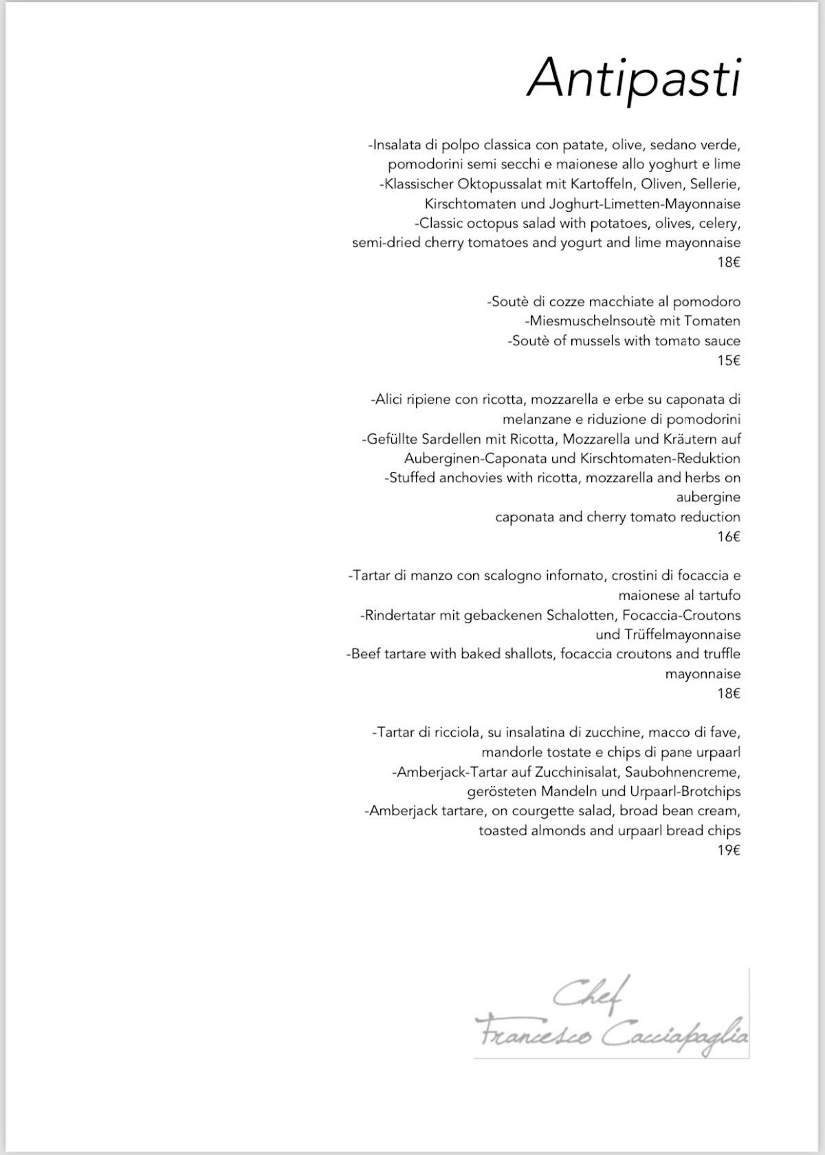 Menu di Aqua Restaurant 