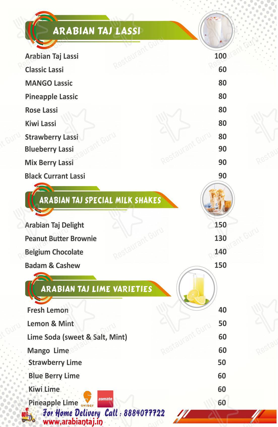 Arabian Taj Family Restaurant menu