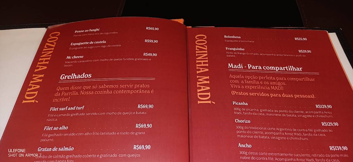 Madí cardápio