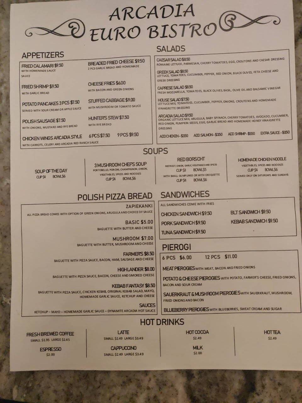 Menu at Arcadia Polish Restaurant, Niles, N Milwaukee Ave