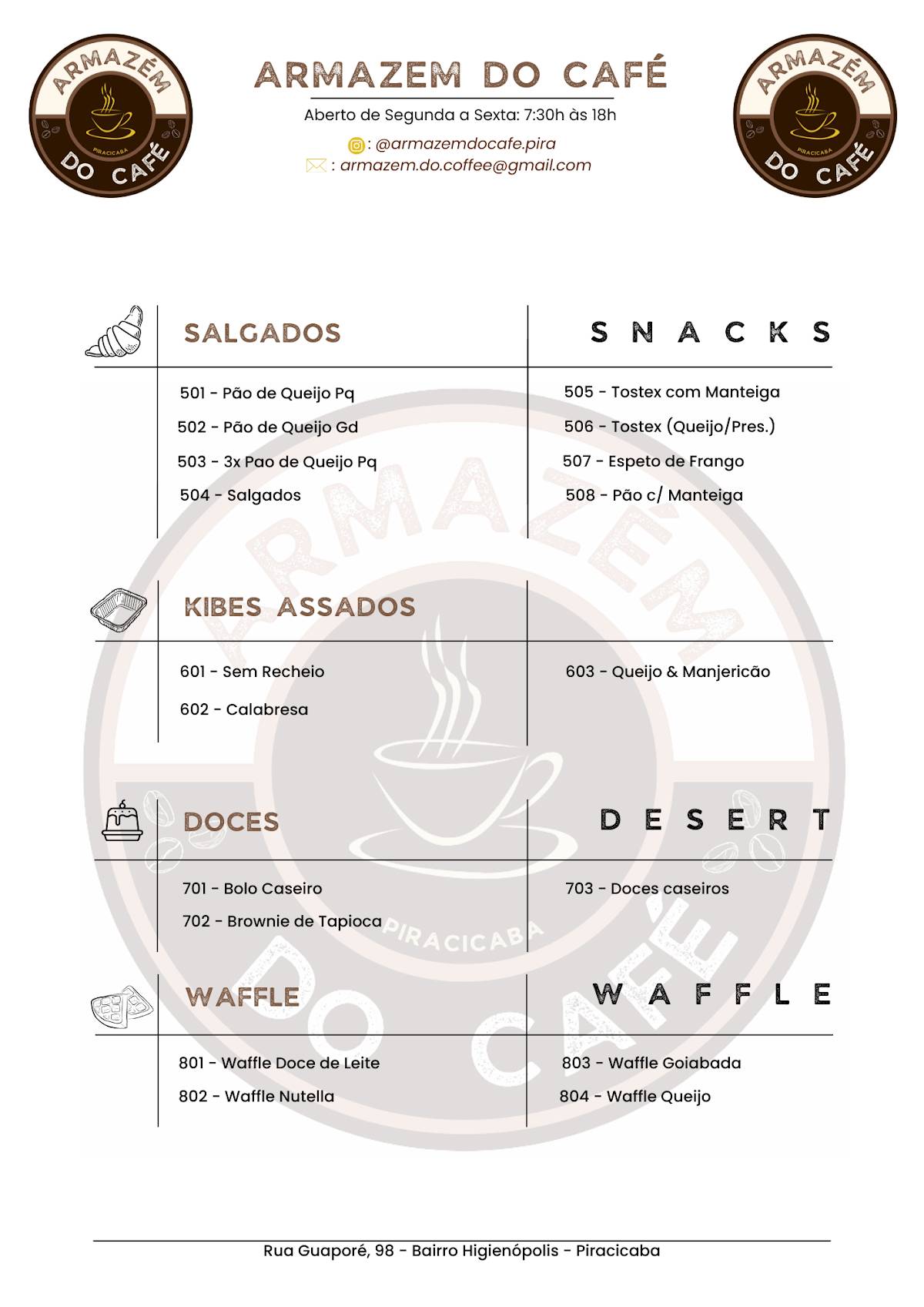 Armazém do Café Piracicaba cardápio