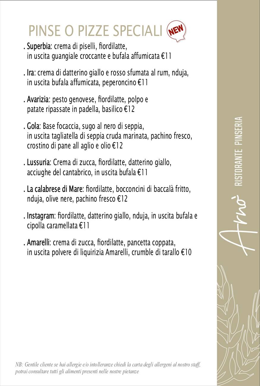 Menu di Arnò Ristorante e Pinseria 