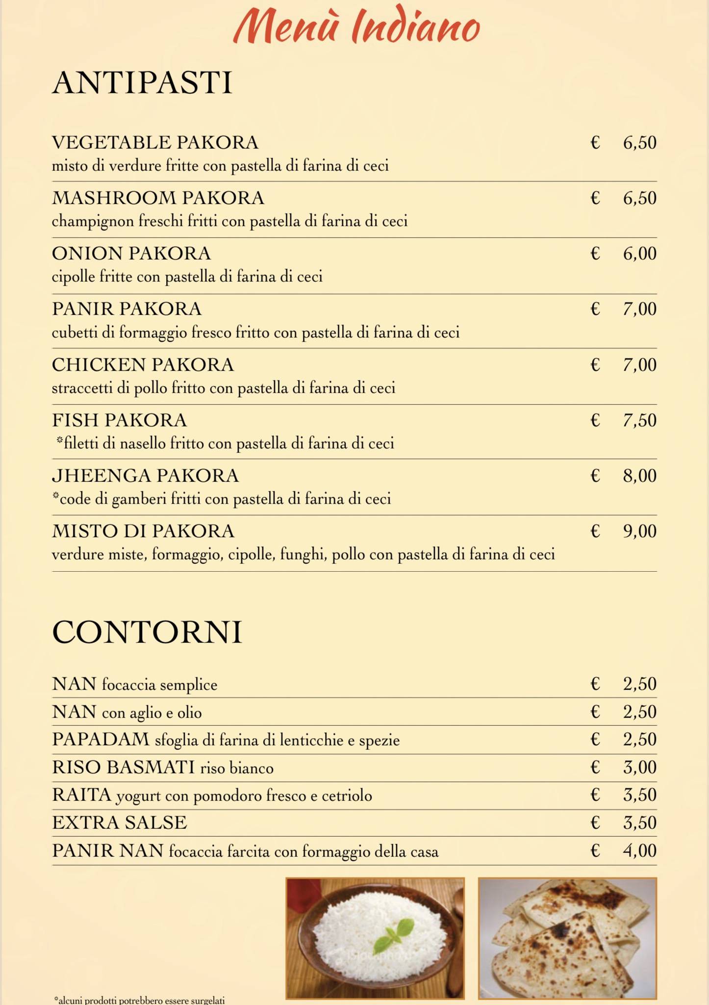 Menu di Ristorante Indiano e Pizzeria Tre Ponti 