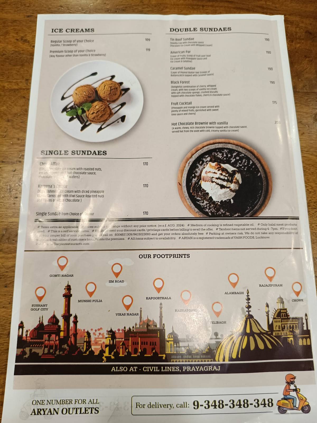Aryan Gomtinagar menu