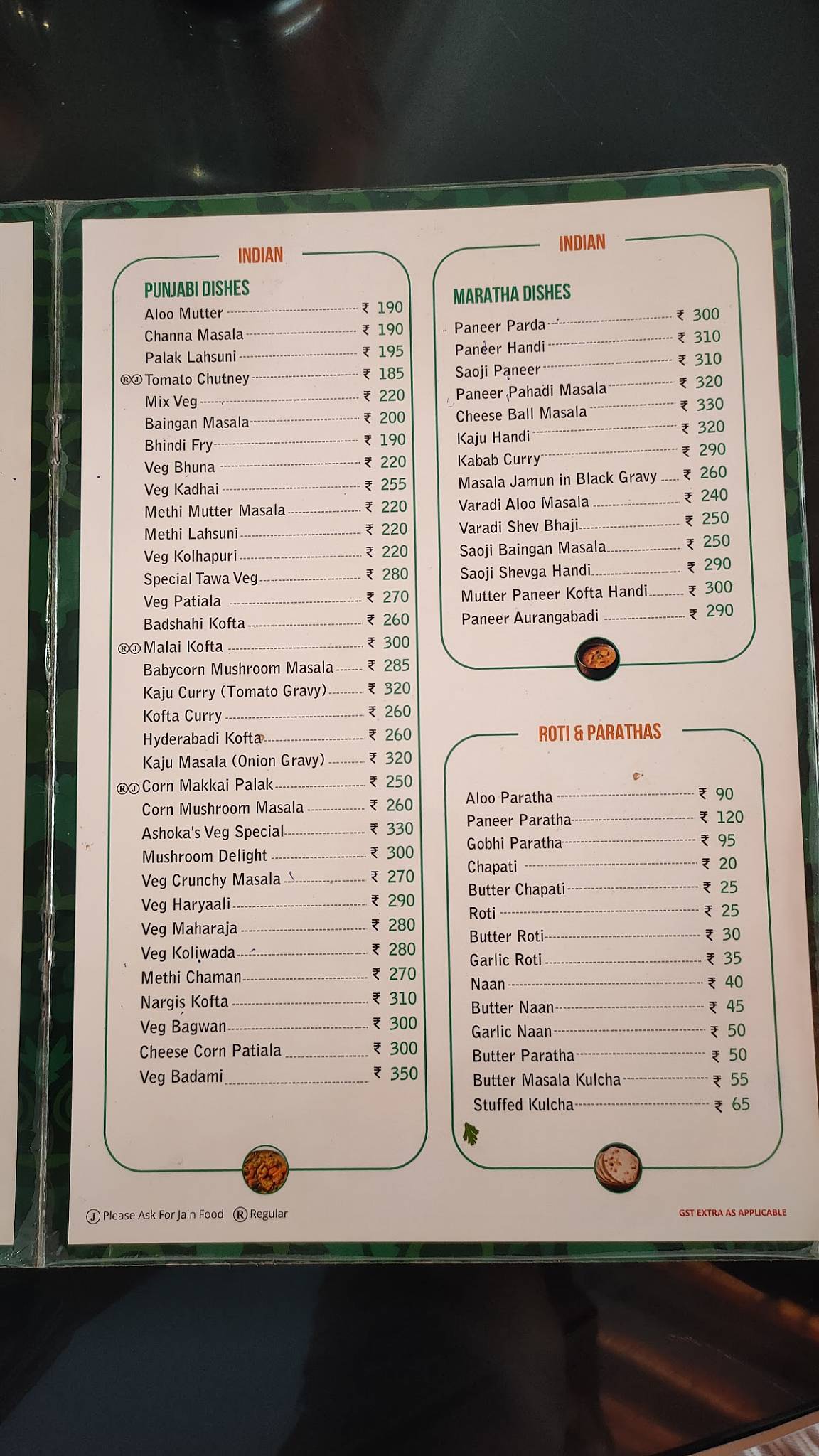 Ashoka Veg Restaurant menu