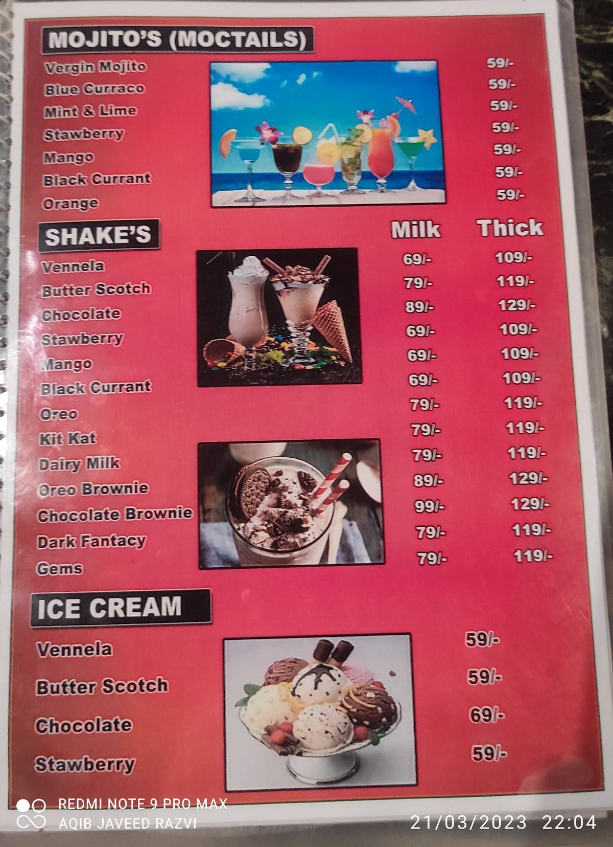 Asian Bakery&fast food corner menu