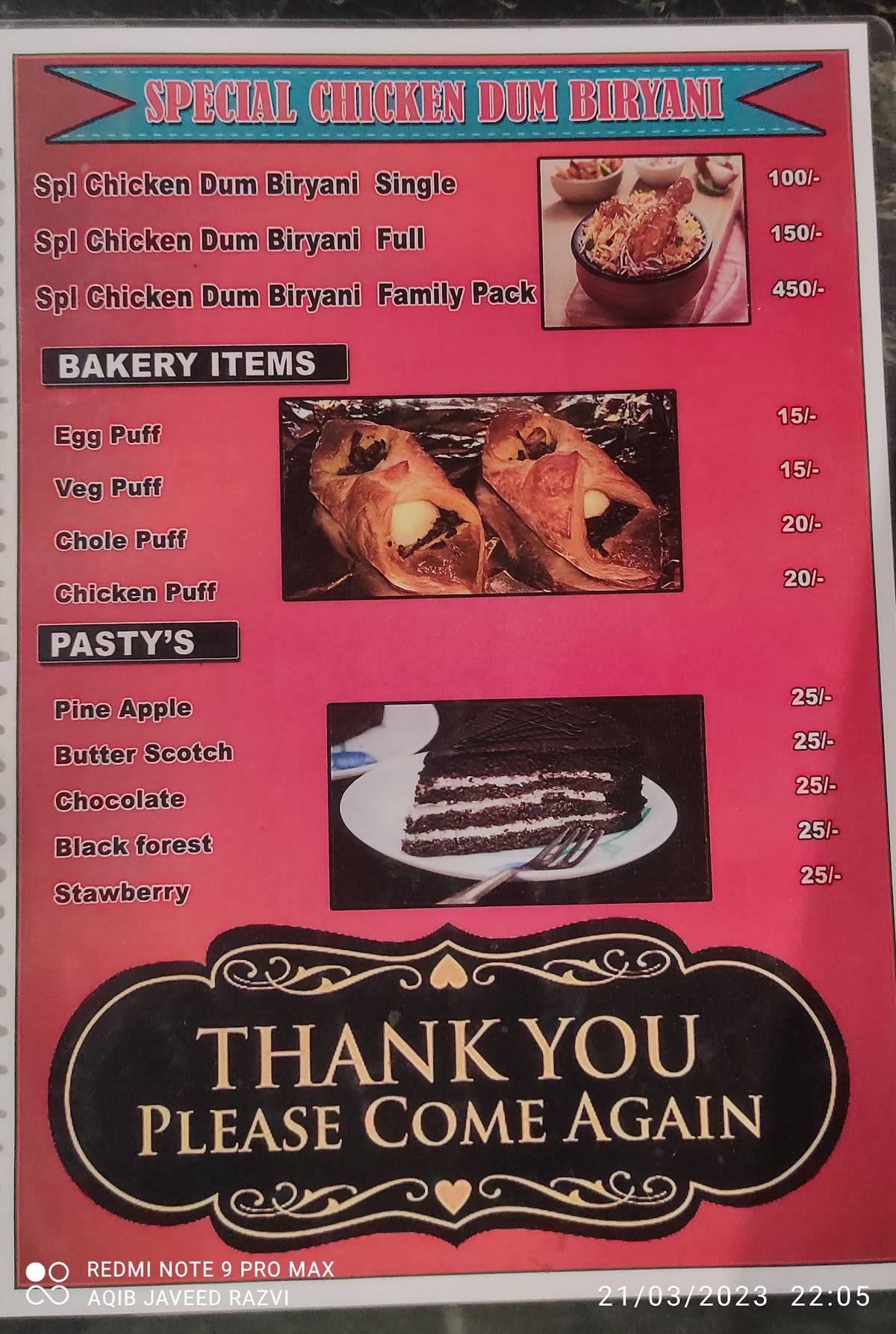 Asian Bakery&fast food corner menu