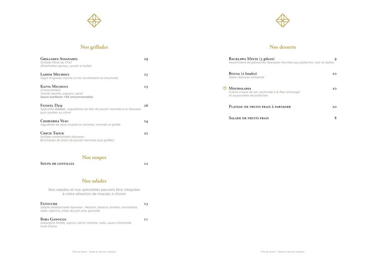 Menu de Assanabel Saint-Germain-des-Prés