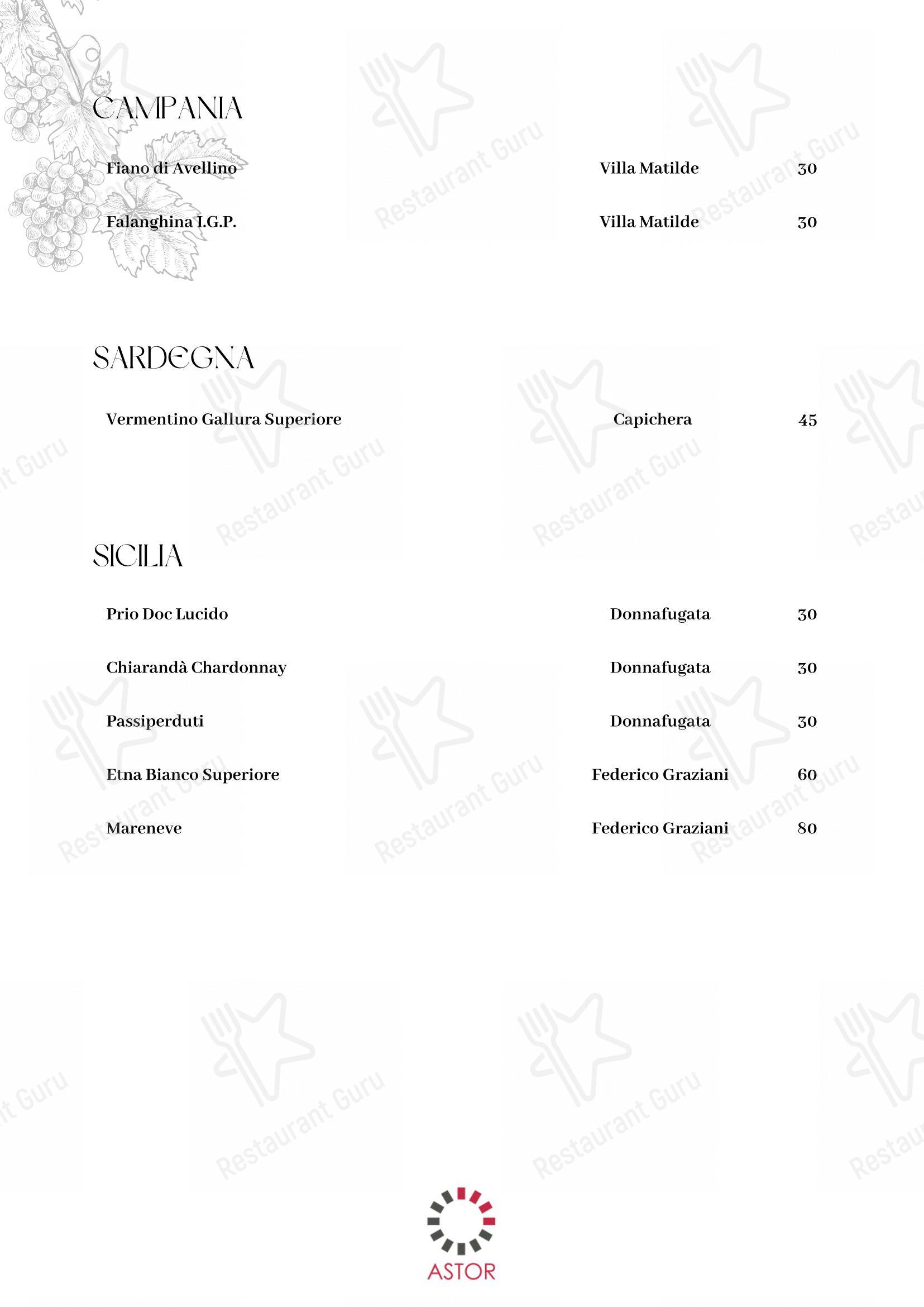 Astor in Belluno - Menu