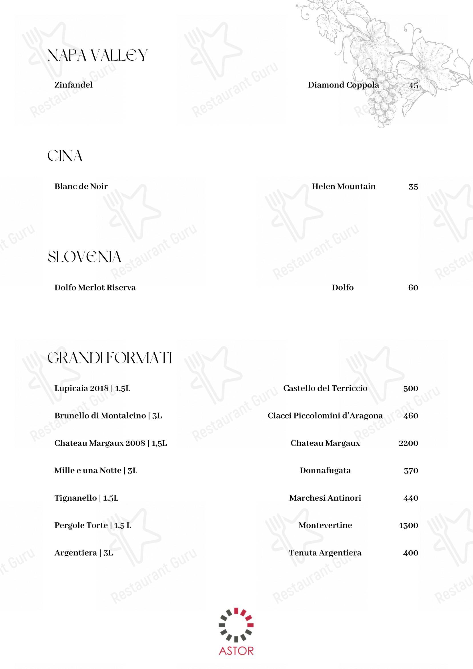 Menu di Astor - Menu