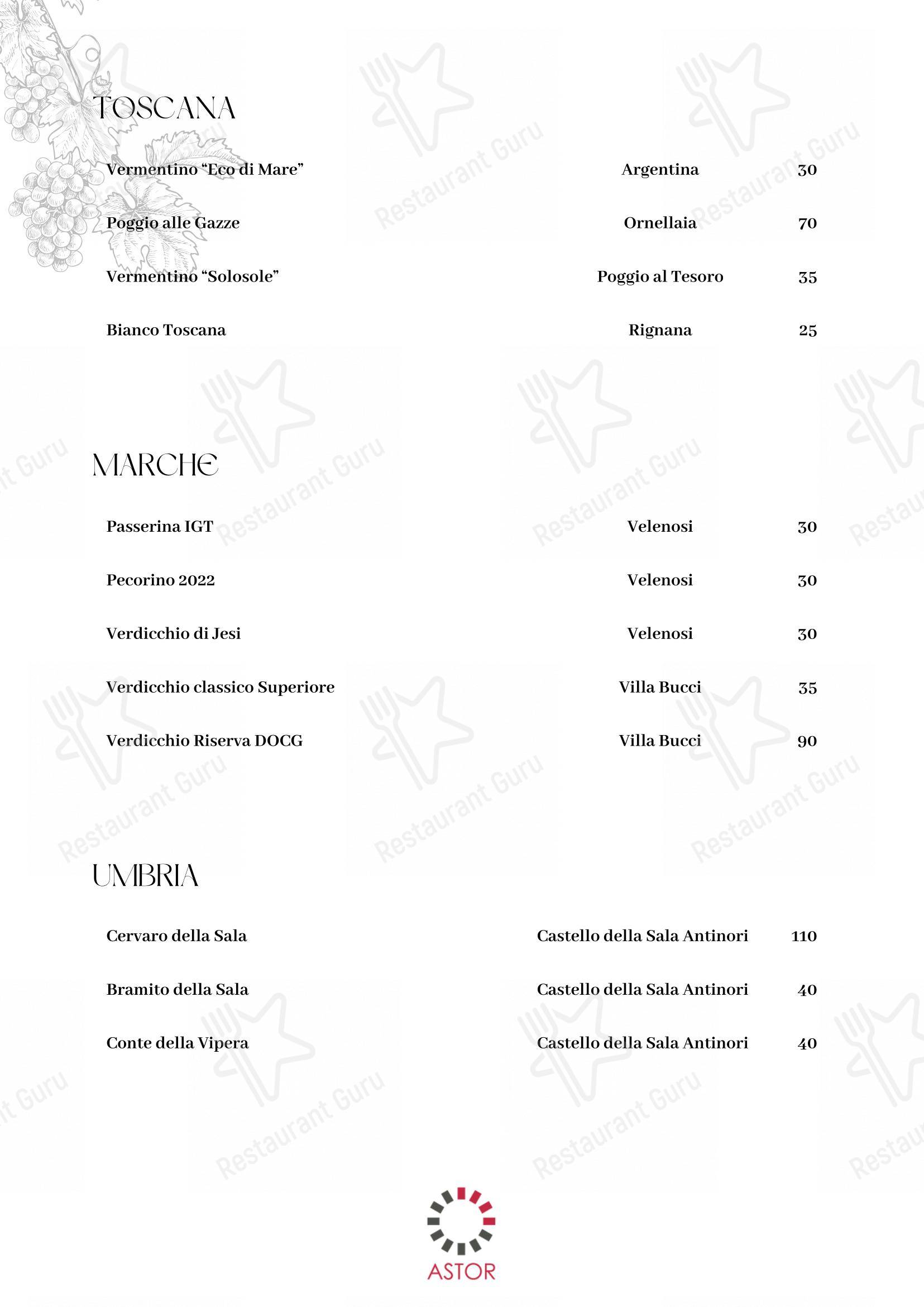 Astor in Belluno - Menu