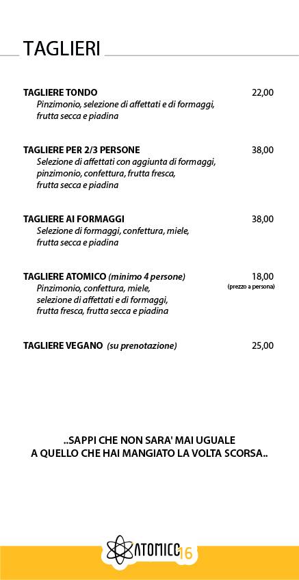 Menu di Atomico 16 