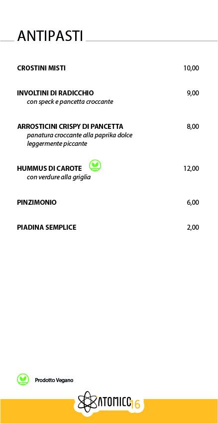 Menu di Atomico 16 
