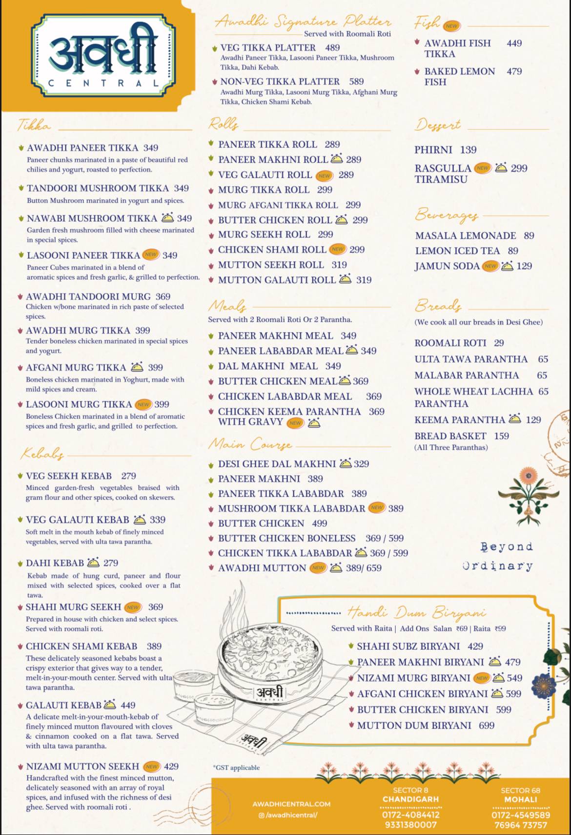 Awadhi Central menu