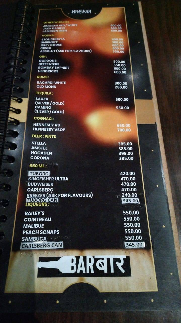 BAR BAR BANARAS menu