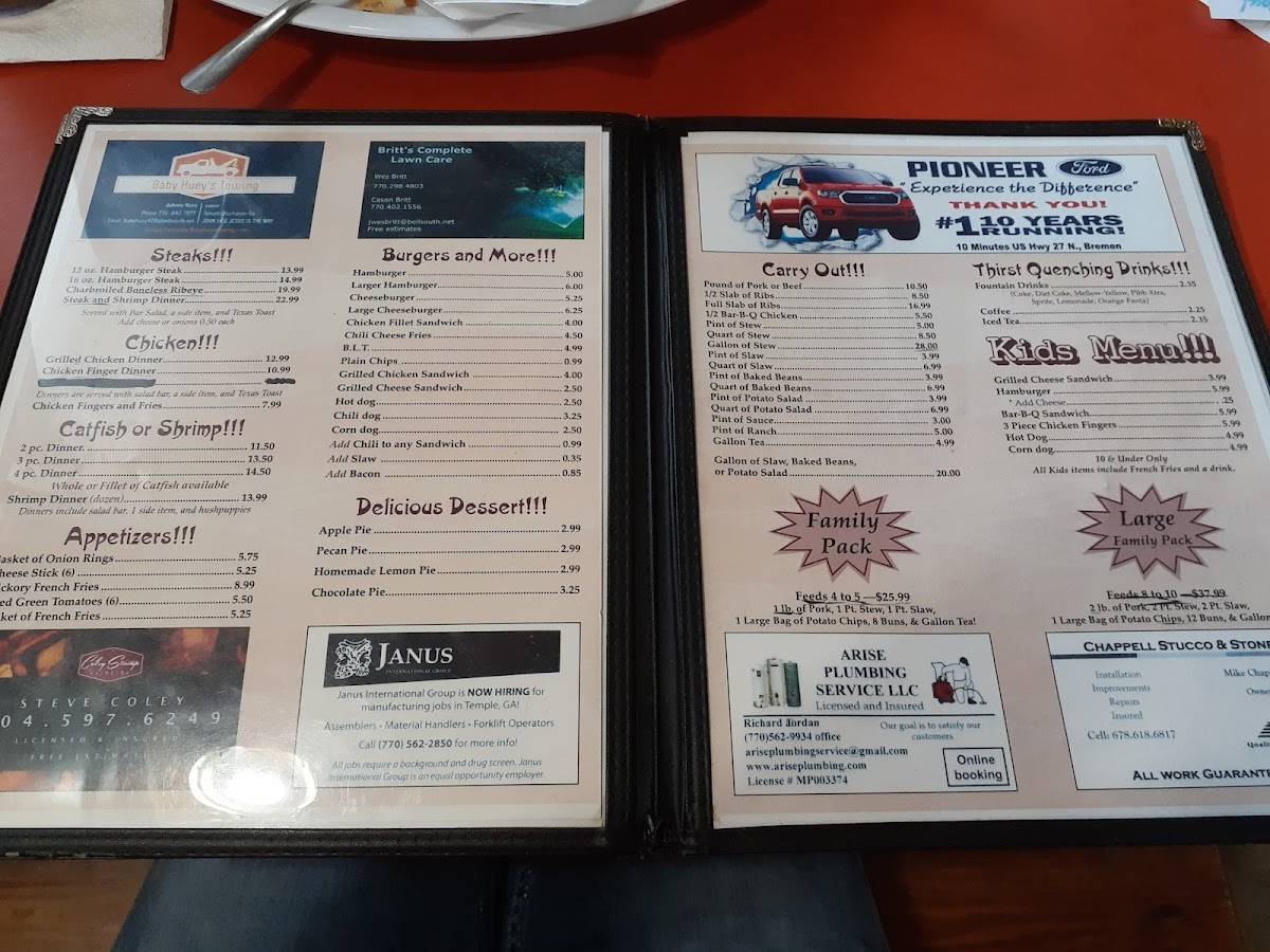 Menu at Jones Barbecue, Temple