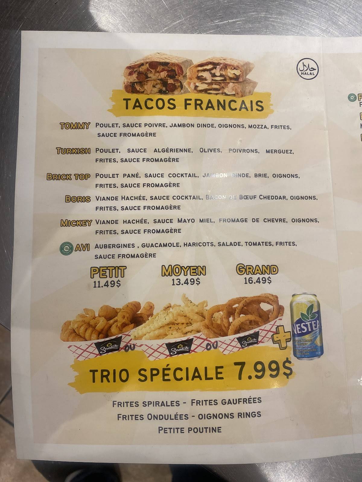 Menu de Snatch Restaurant Meilleur Tacos Francais, Burgers et Riz Tasty Crispy (Halal)