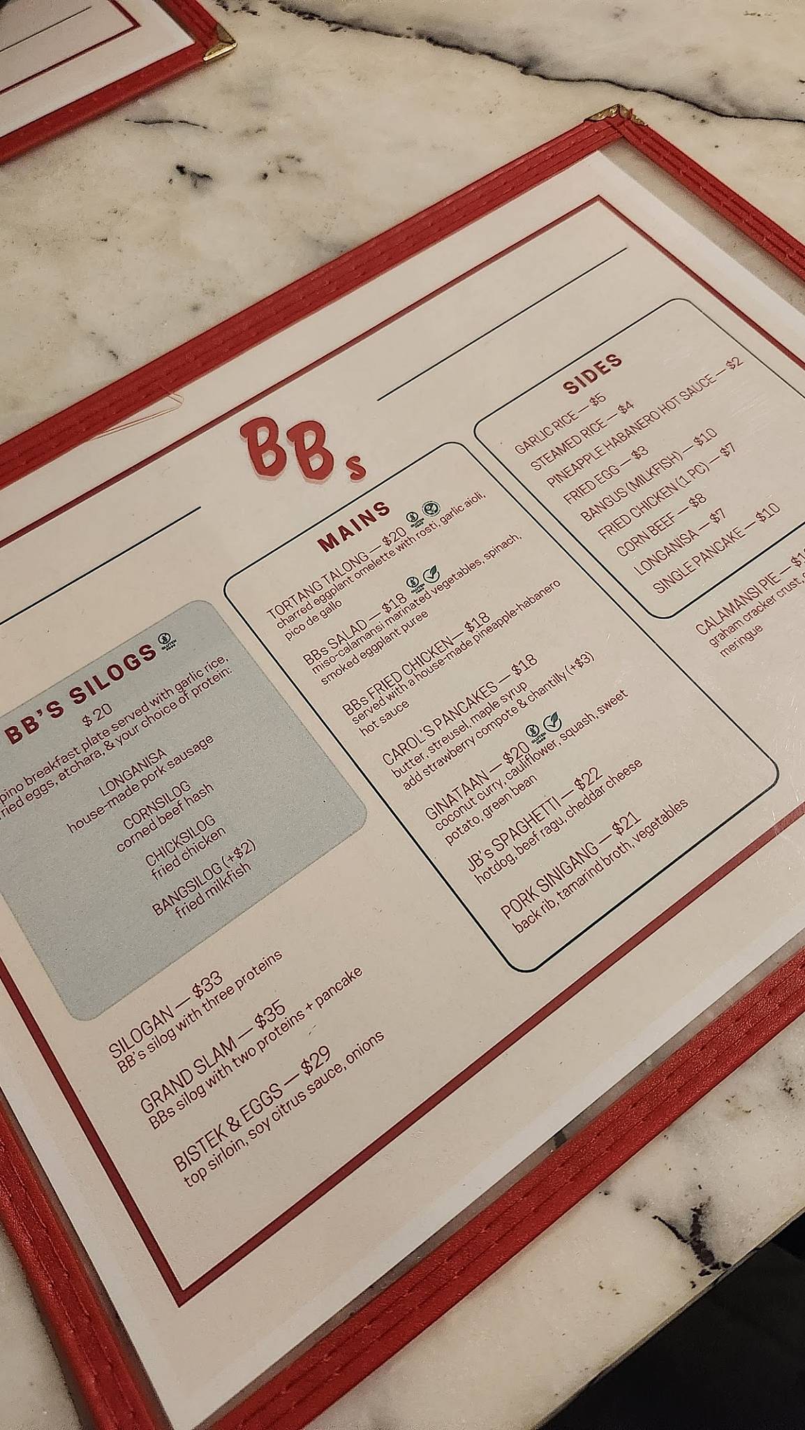 Menu de BB's