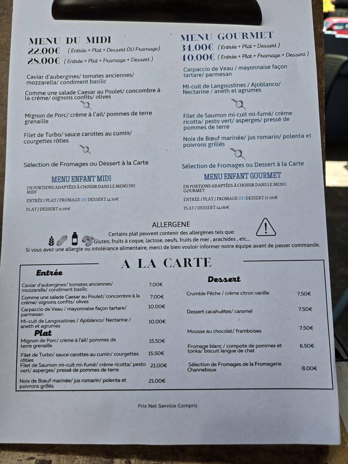 Menu de BHV 2.1 restaurant et bistrot a vin