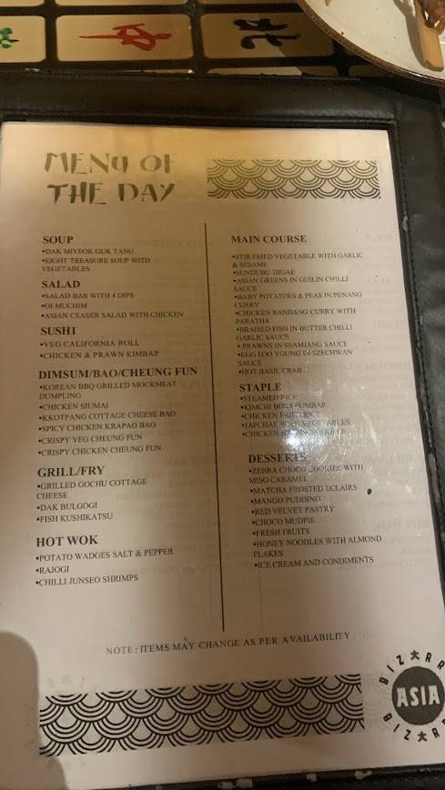 BIZARRE ASIA menu