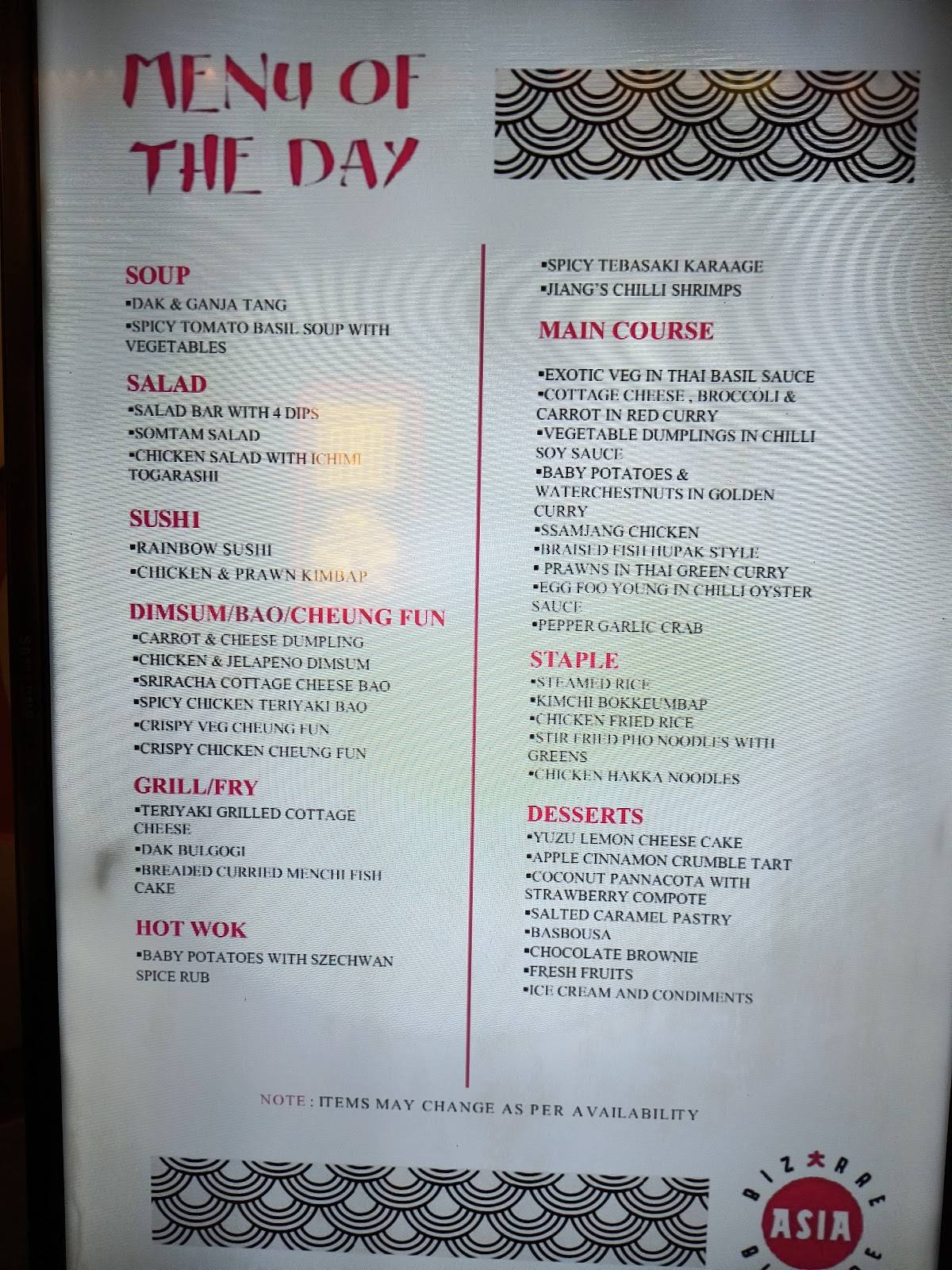 BIZARRE ASIA menu