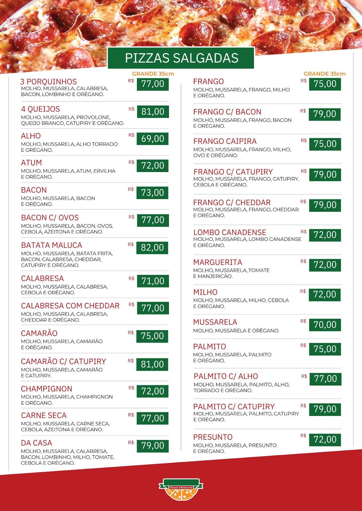 BOM PALADAR - Pizzaria & Restaurante cardápio