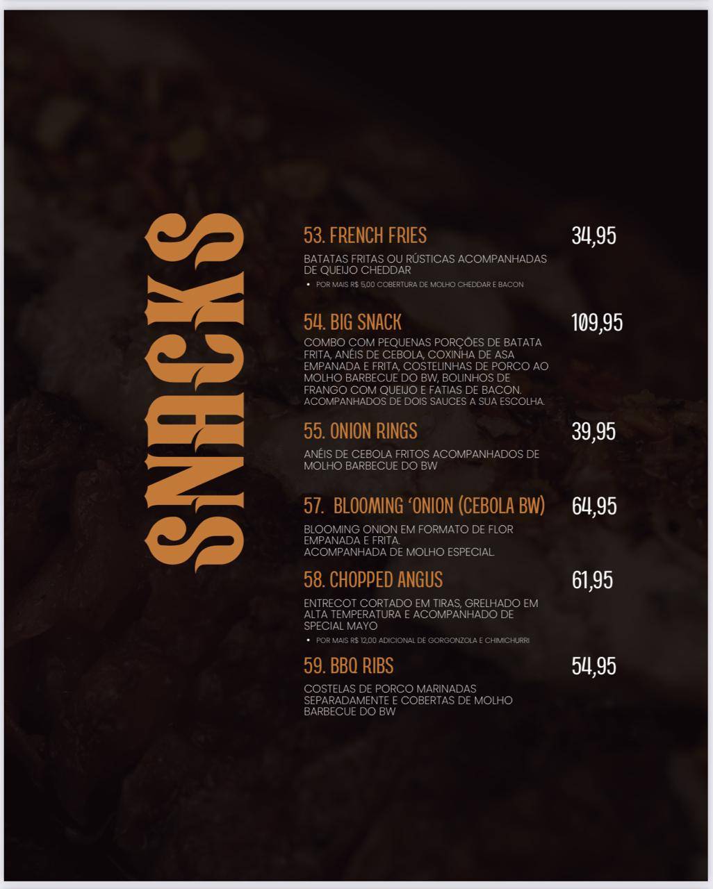 BW Steaks & Burgers cardápio