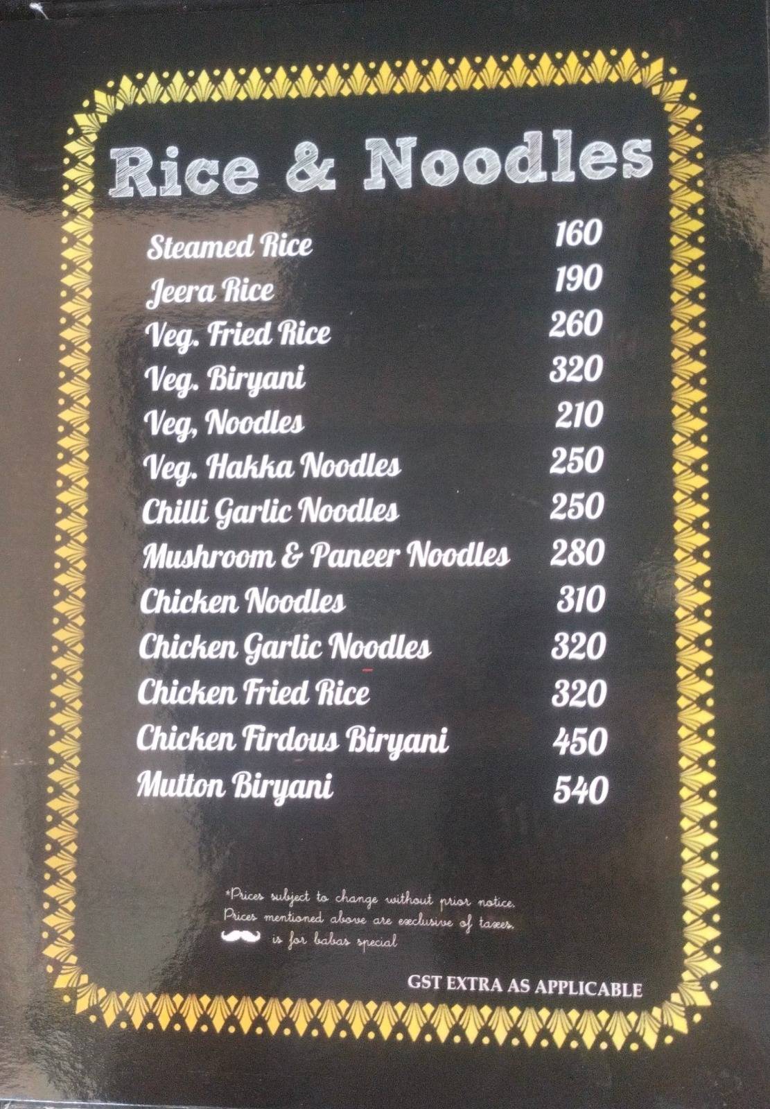 Baba's Veg & Non Veg Restaurant menu