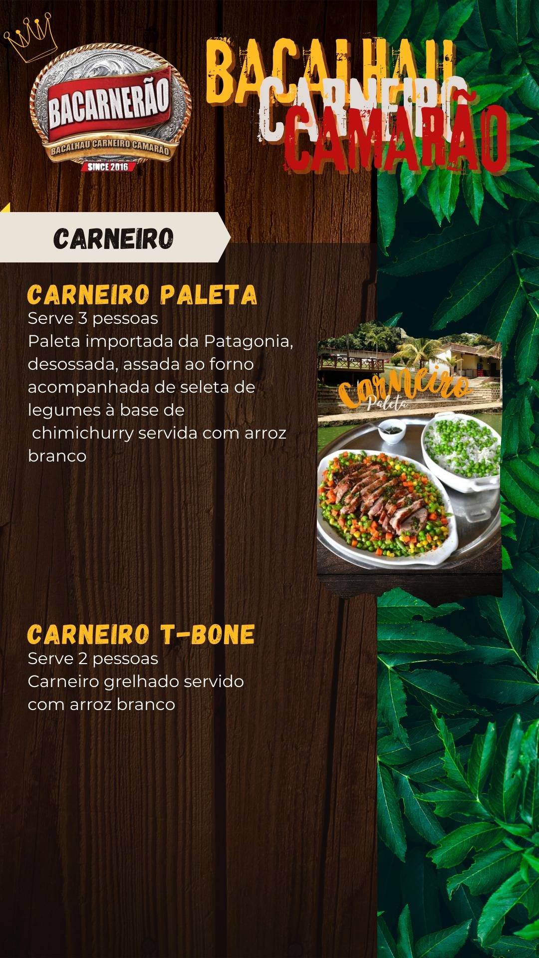 Bacarnerão cardápio