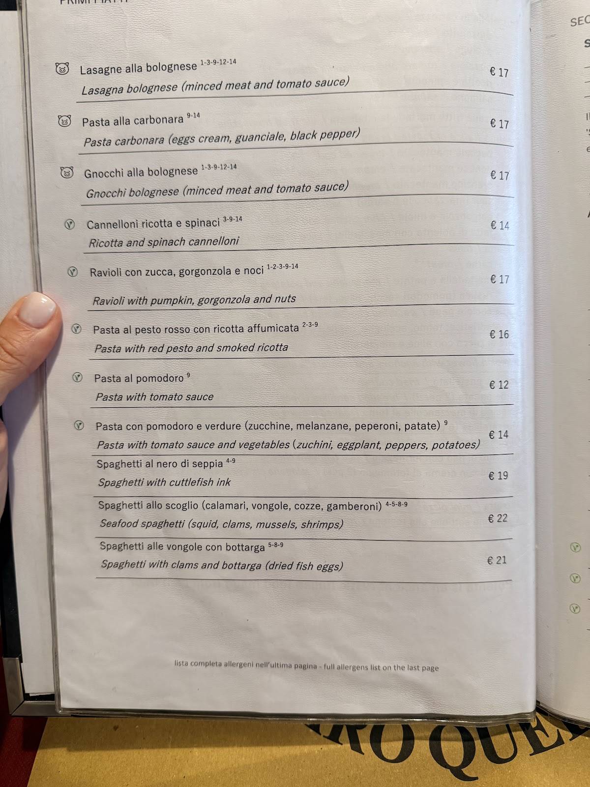 Menu di Bacaro Quebrado - Cicchetti a Venezia 